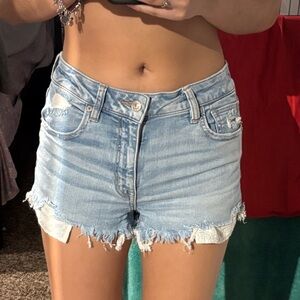 American Eagle Outfitters Light Blue Distressed Denim Cutoff Shorts